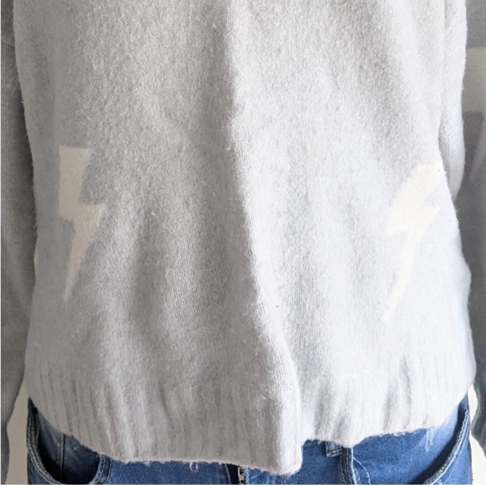 Rails Perci Lightning Bolt Sweater Grey White Cashmere Blend Crew Neck Small - Picture 5 of 9